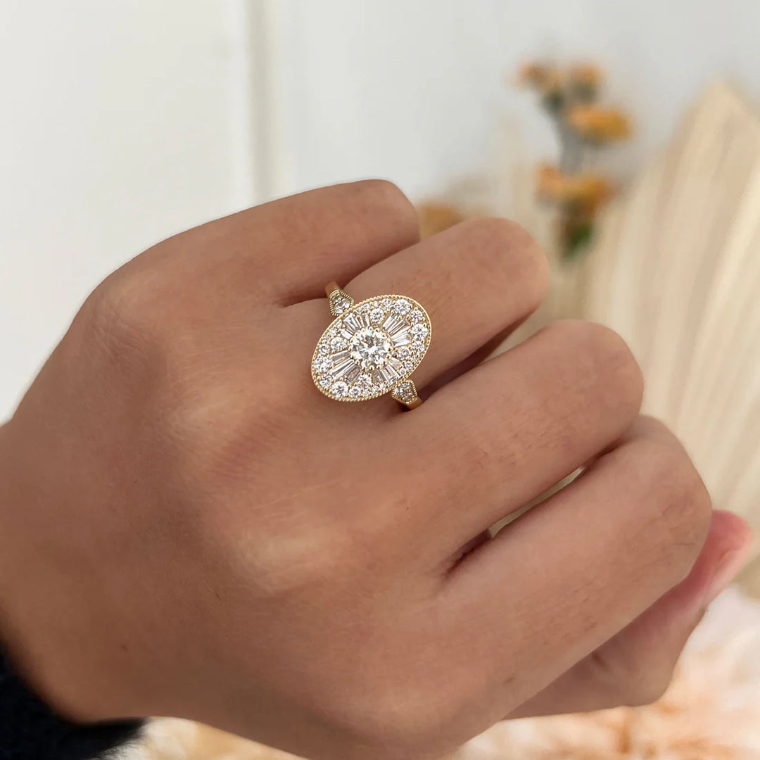 Oval Shape Ballerina Round Diamond Mosaic Ring