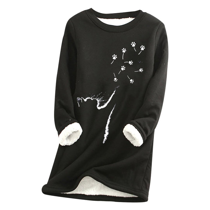 Cat paw Casual Cotton Round Neck Solid Sweatshirt