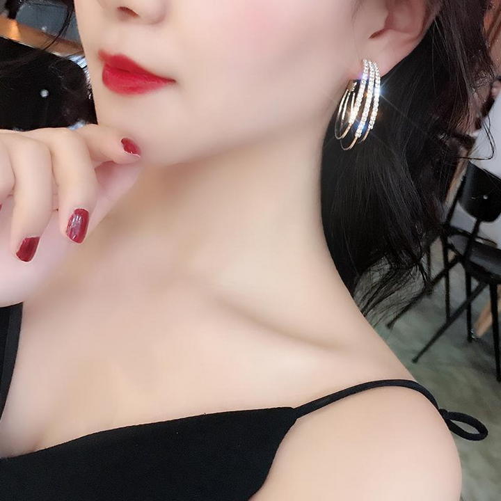 Shiny Diamond Hoop Earrings