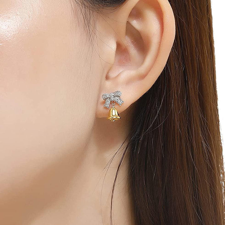 Christmas Bell Bow Silver Stud Earrings