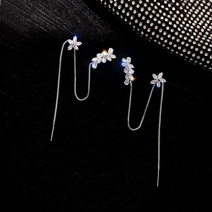 Flower Tassel Bone Clamp Earrings Set